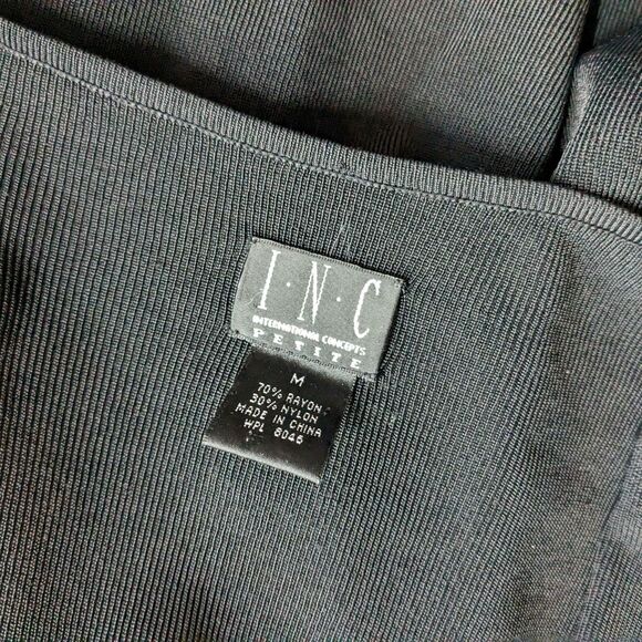 Vintage 90s y2k Black Ribbed Top Zip Front Faux Leather Mod Knit Petite Medium - Picture 8 of 10